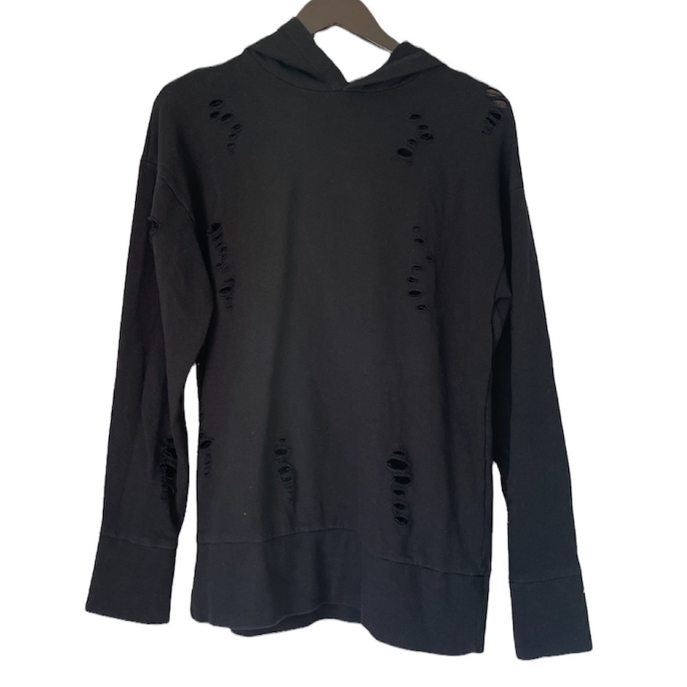 TOPSHOP Nibbled Distressed Longline Black Hoodie 2